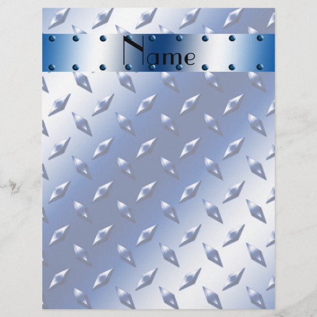 Nom personnalisé acier diamant bleu plaque (Devant)