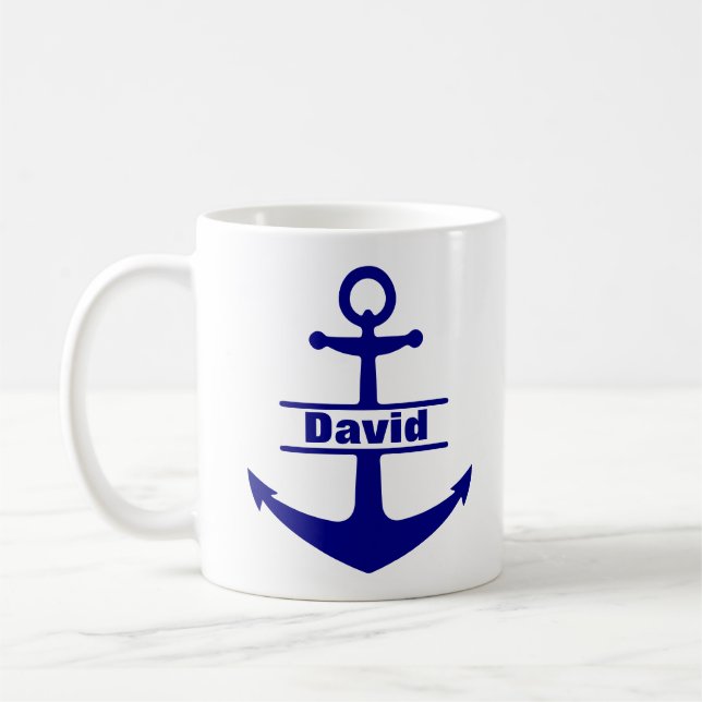 Nom personnalisé Ancre bleue marine Mug (Gauche)