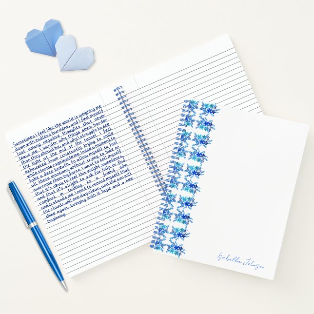 Nom personnalisé Aquarelle Bleu Carnet Floral (Créateur téléchargé)