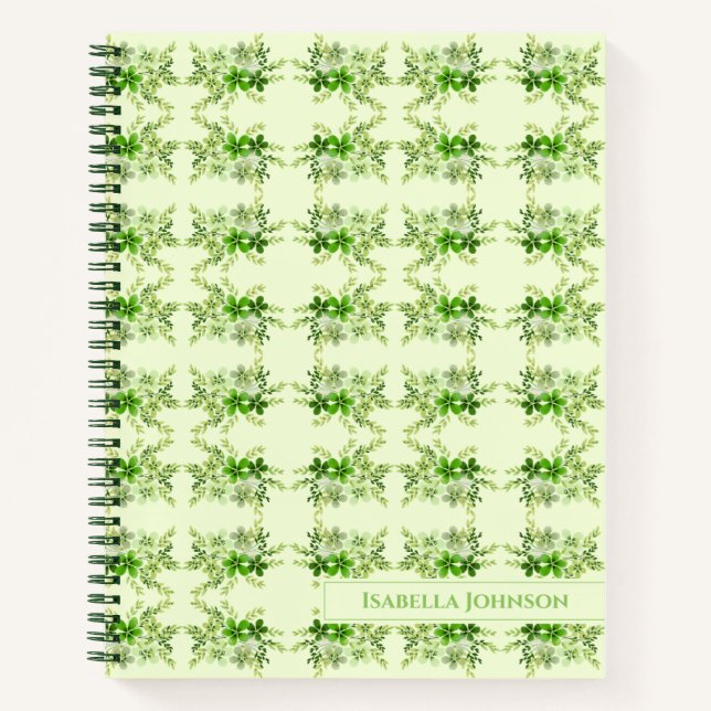 Nom personnalisé Aquarelle Vert Carnet Floral (Devant)