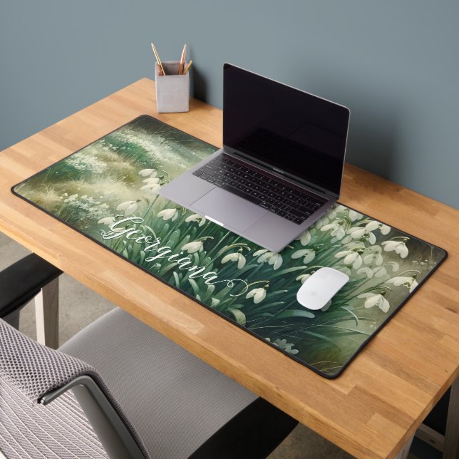 Nom personnalisé Aquarelle Vintage Floral Snowdrop (Bureau 2)