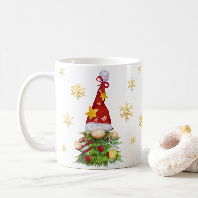 Nom personnalisé Arbre de Noël Gnome Mug classique (Avec donut)