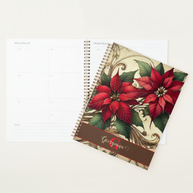 Nom personnalisé Art Nouveau Noël Poinsettia (Devant avec enveloppe)