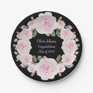 Nom personnalisé, Assiettes en papier Roses roses 