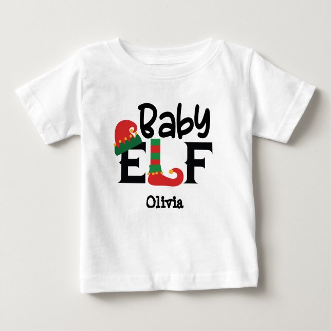 Nom personnalisé Baby Elf Christmas T-Shirt (Devant)