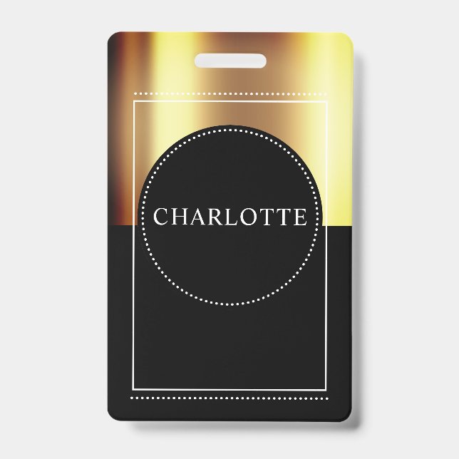 Nom personnalisé Badge métallisé or noir (Avant)