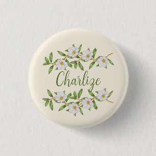 Nom personnalisé Badge Pin Fleurs blanches Filles