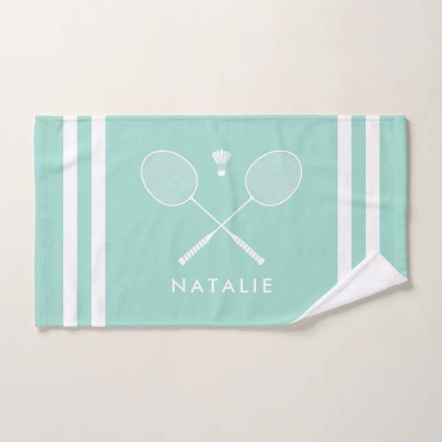 Nom personnalisé Badminton Aqua Blue Stripes (Serviette à main)