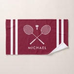 Nom personnalisé Badminton Burgundy<br><div class="desc">Chez AdeliaGifts,  nous aimons ce Nom Personnalisé Badminton Burgundy & White Striped Hand Towel et nous pensons que vous aimerez aussi. Le cadeau parfait ou juste vous régaler ! Nous avons une vaste sélection de produits avec la plupart des modèles disponibles pour Hommes,  Femmes et Enfants. Regarde-les !</div>
