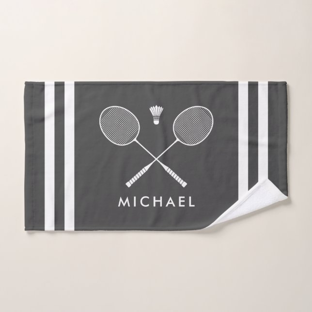 Nom personnalisé Badminton gris foncé rayures (Serviette à main)