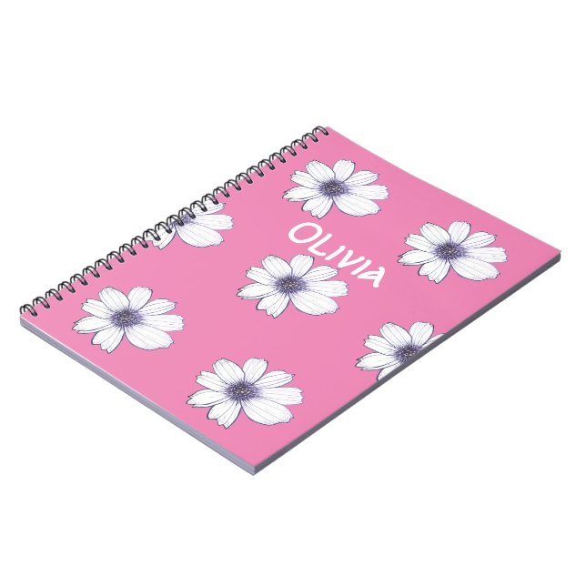 Nom personnalisé Beau Carnet design rose fleur (Côté gauche)