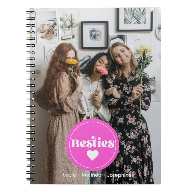 Nom personnalisé besties coeurs roses typo Carnet  (Devant)