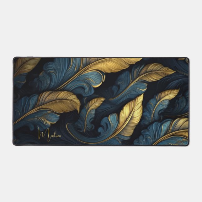 Nom personnalisé Bleu - Feuilles d'or (Recto)