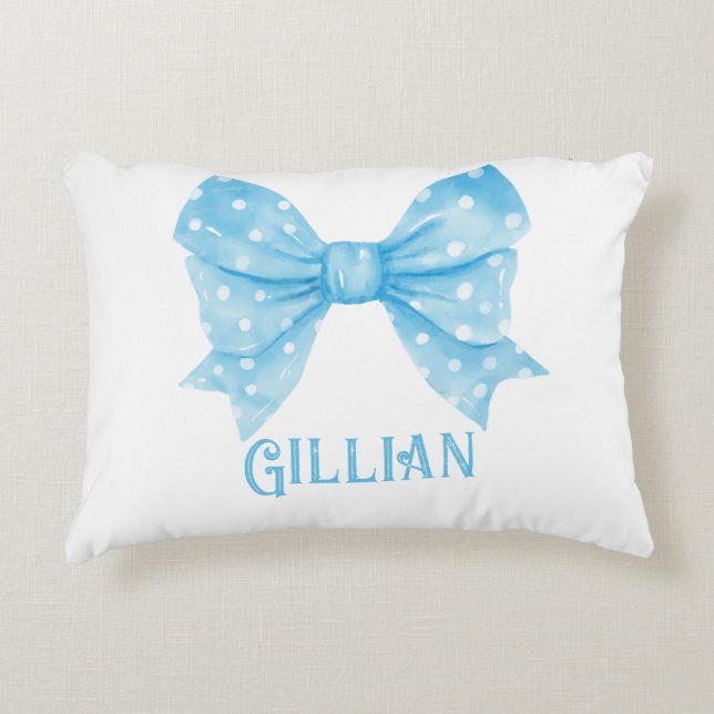 Nom personnalisé Blue Coquette Bow Accent Coussin (Devant)