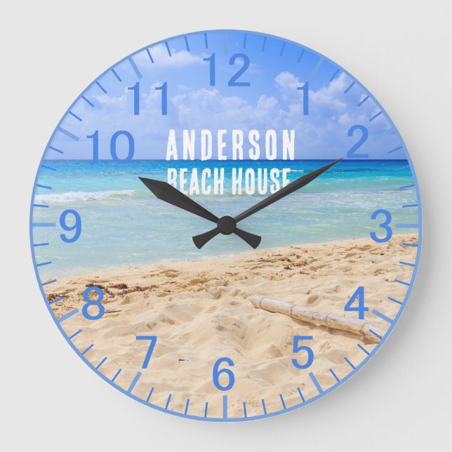 Nom personnalisé Blue Sand Beach Horloge (Recto)