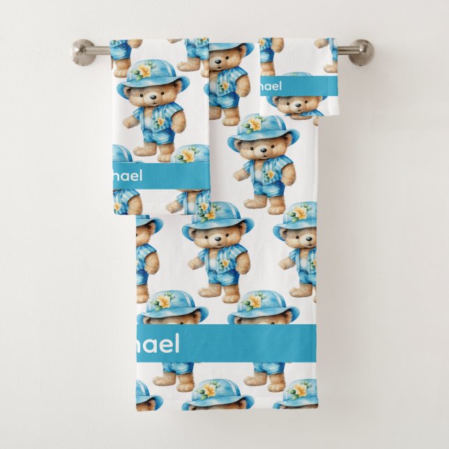 Nom personnalisé Blue Teddy Bear Ensemble de servi (En situation)