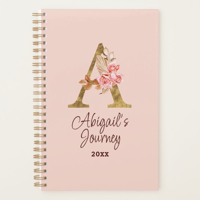 Nom personnalisé Blush Rose Fleur Lettre A en feui (Devant)