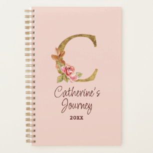 Nom personnalisé Blush Rose Fleur Lettre C Or Feui