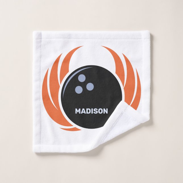 Nom personnalisé Boule de Bowling avec flamme (Gant de toilette)