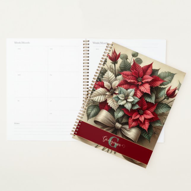 Nom personnalisé Bouquet Vintage Aquarelle Poinset (Devant avec enveloppe)