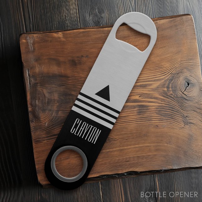 Nom personnalisé Brossé Argent et Noir Manly Desig (Custom Monogram Bottle Opener)