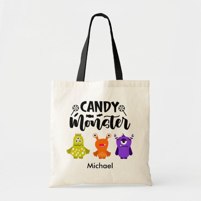 Nom personnalisé Candy Monster Trick ou Treat Sac  (Devant)