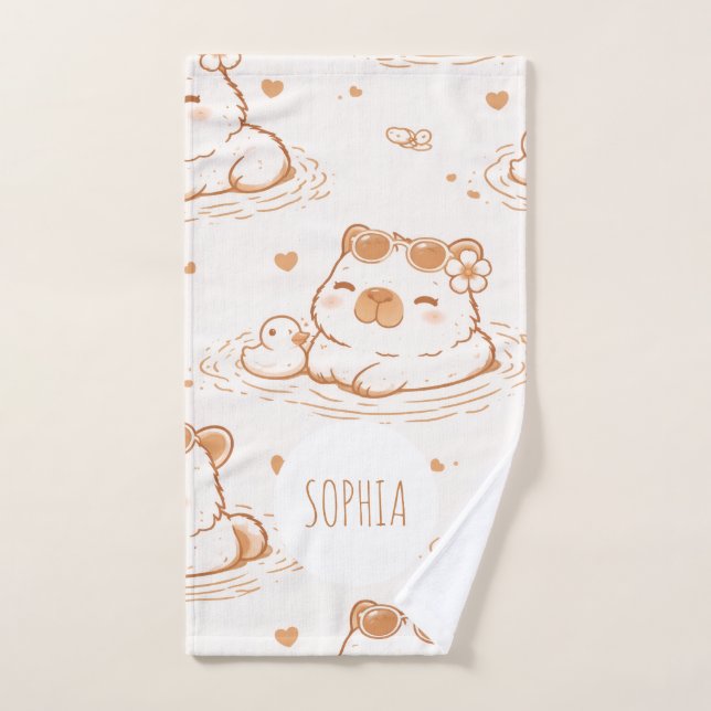 Nom personnalisé Capybara mignon avec lunettes de  (Serviette à main)