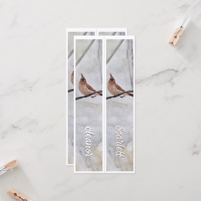 Nom personnalisé Cardinal d'hiver Deux Signets (Devant/Arrière en situation)