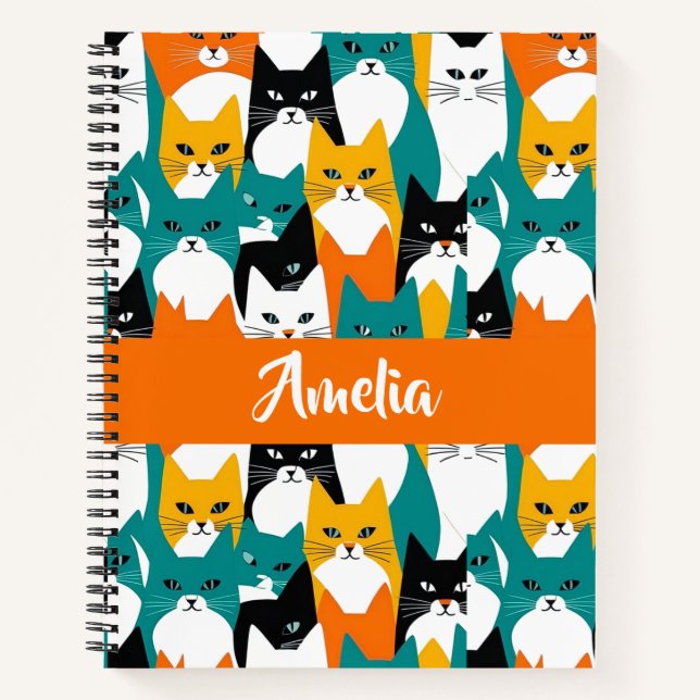 Nom personnalisé Carnet de chats colorés (Devant)
