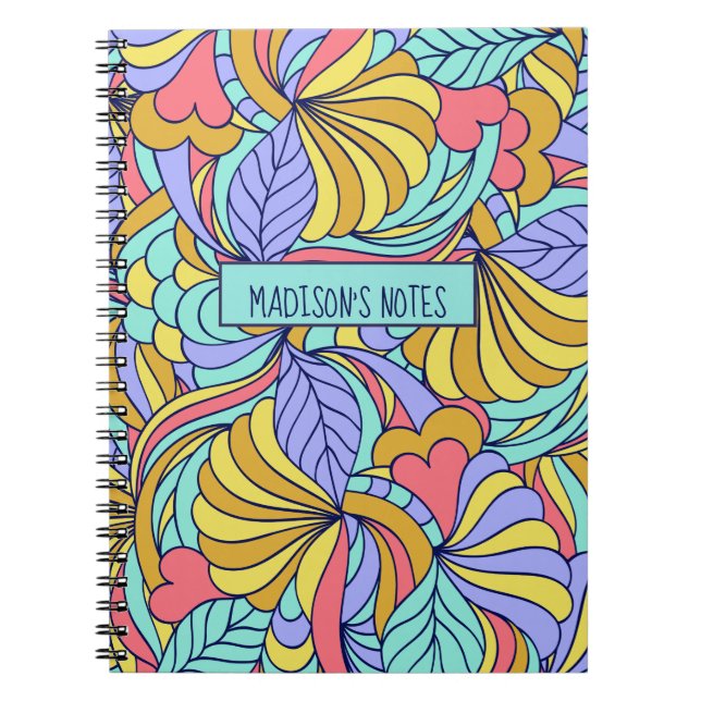 Nom personnalisé carnet Doodles colorés (Devant)
