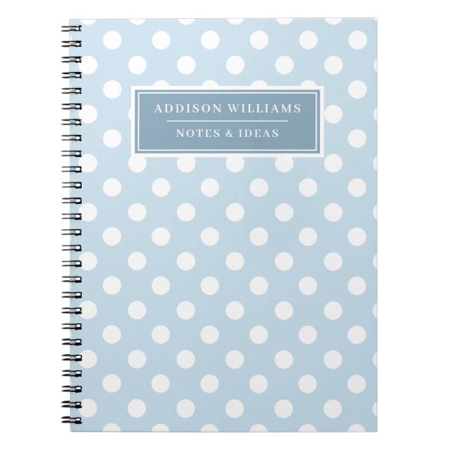 Nom personnalisé Carnet Motif Polka Blanc bleu (Devant)