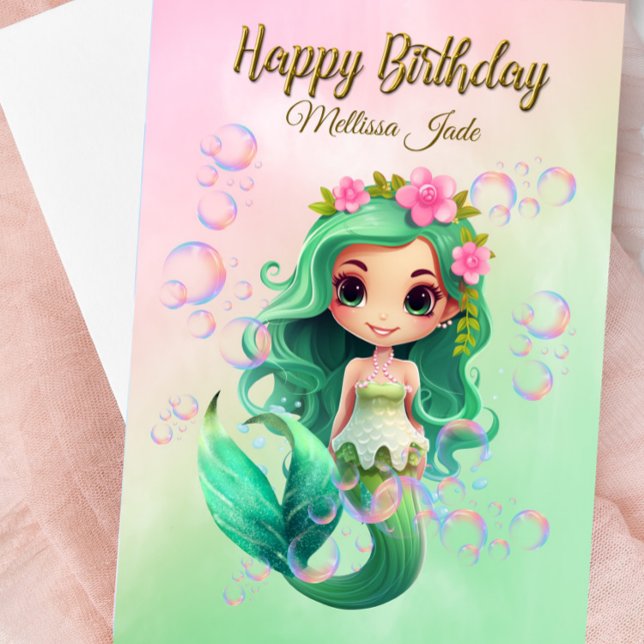 Nom personnalisé Carte d'anniversaire de la sirène (Mermaid Birthday Card - Personalized )