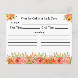 Nom personnalisé Cartes de recettes avec fleurs et
