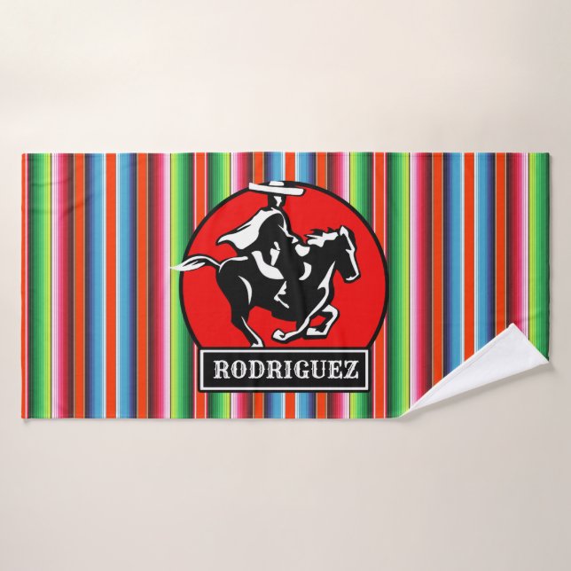 Nom personnalisé Charro Horse Espagnol Serape Mexi (Serviette de bain)