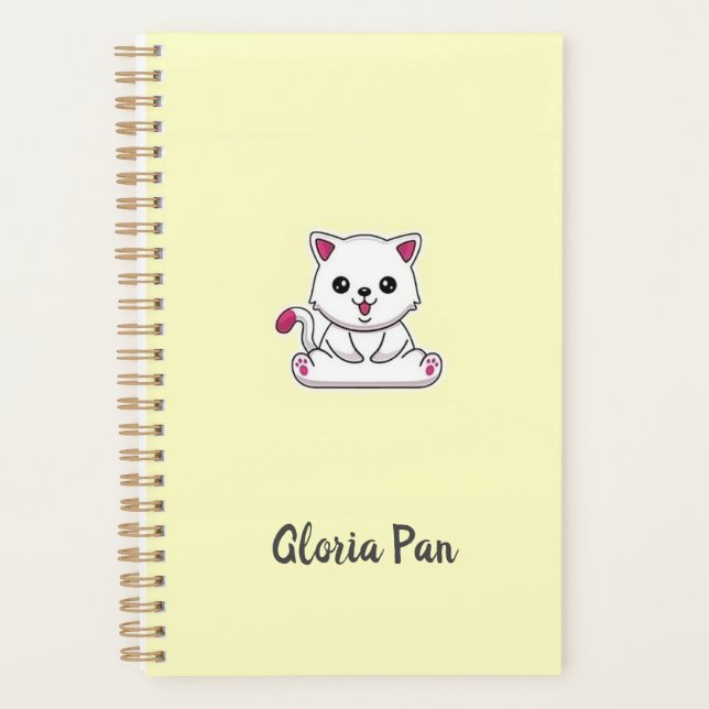 Nom personnalisé chat blanc mignon sur fond jaune (Devant)