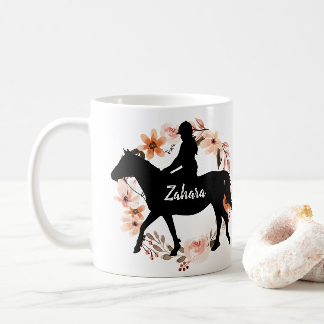 Nom personnalisé cheval Café Mug (Avec donut)