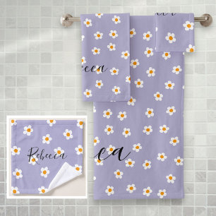 Nom personnalisé Cute Modern Daisy Motif violet
