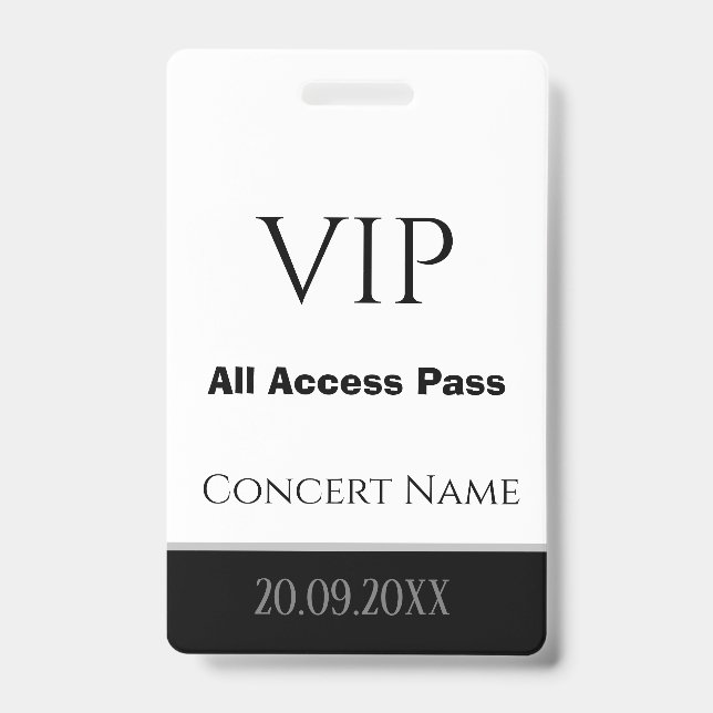 Nom personnalisé Date VIP All Access Pass Badge de (Face)