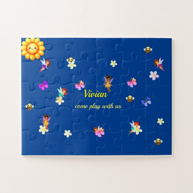 nom personnalisé de fille fée et fleurs Puzzle (Horizontal)