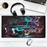 Nom personnalisé de la voiture Neon Street Race Vi<br><div class="desc">Neon Street Race Vintage Car Nom Personnalisé Mat de bureau dispose d'une voiture de sport vintage de course de rue colorée avec votre nom personnalisé dans une typographie de script moderne simple. Un cadeau parfait pour la famille et les amis pour l'anniversaire, Noël, Fête des pères, grands-parents, frère, mari, petit...</div>