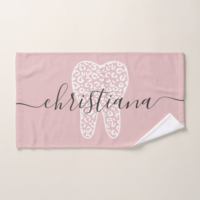 Nom personnalisé Dental Empreinte de léopard Tooth (Serviette à main)