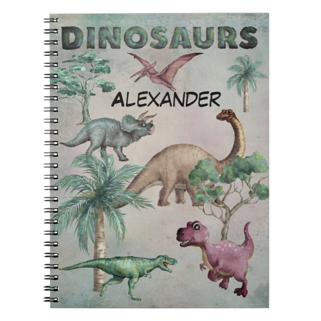 Nom personnalisé Dino Dinosaur Carnet pour garçons (Devant)