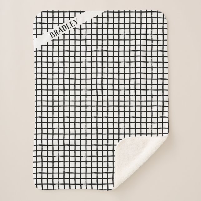 Nom personnalisé Doodle noir et blanc Motif plaid (Devant)