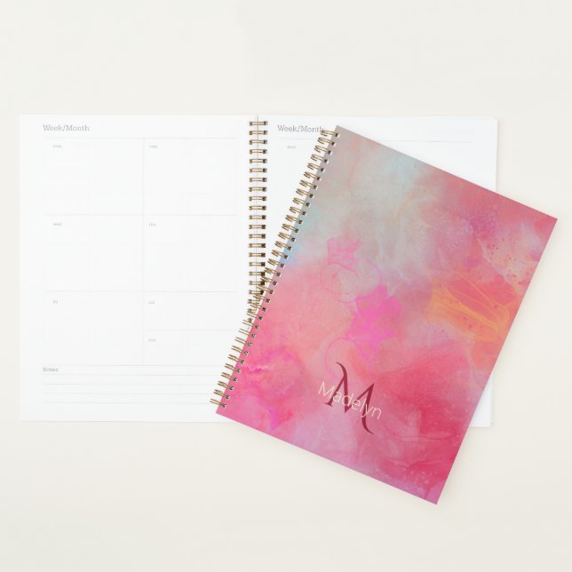 Nom personnalisé + Encre rose aquarelle monogramme (Devant avec enveloppe)
