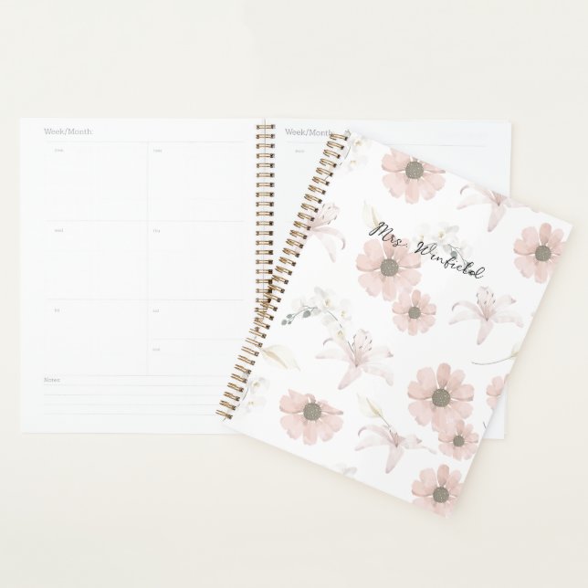 Nom personnalisé enseignant Fleurs roses (Devant avec enveloppe)