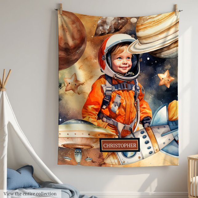 Nom Personnalisé Espace Couverture Astronaut Planè (Custom Name Space Blanket Astronaut Planets Boys)