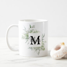 Nom personnalisé et Mug initial avec verdure