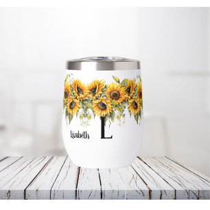 Nom personnalisé et tournesol initial Jaune