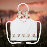 Nom personnalisé été blanc floral tablier<br><div class="desc">Joli tablier fleuri d'été pour choyer les merveilleux chefs de votre vie. Vous pouvez changer le nom monogrammé à votre nom désiré en sélectionnant "personnaliser ce modèle" sur le côté droit de la page et en tapant votre nom. Si vous aimez ce design et souhaitez un tablier ou un autre...</div>