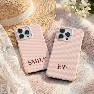 Nom personnalisé Étui iPhone rayé rose Demoiselle